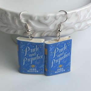 Pride and Prejudice Miniature Book Earrings - Polymer Clay - Front and Back Graphics, Very Light!