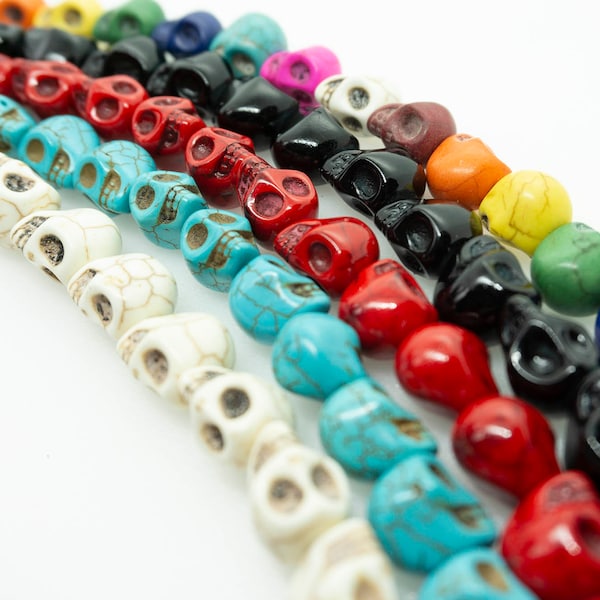 Bulk Howlite Skull Beads,Halloween Beads, Red White Turquoise Black Mixed Skull Beads, Halloween Jewelry Making Supplies