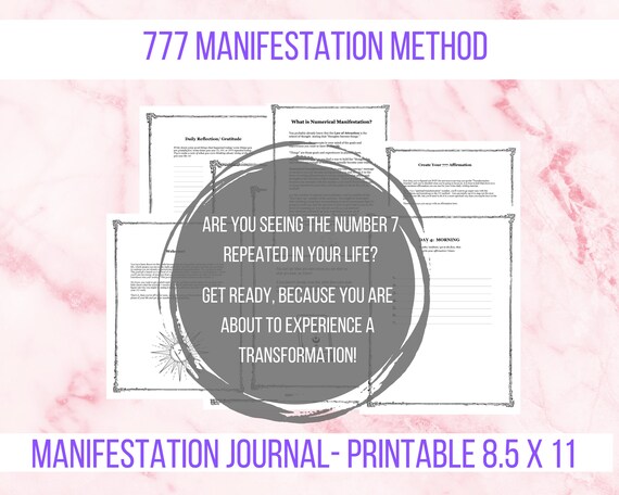 Manifestation Journal, Download Printable Angel Number 777 Method Law of Attraction Journal with Affirmations for Manifesting, PDF