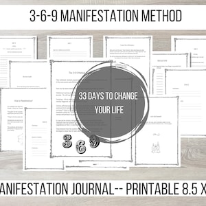 Manifestation Journal, Download Printable 3-6-9 Law of Attraction Journal with Affirmations, Worksheets for Manifesting, PDF