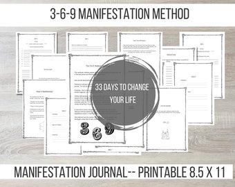 Manifestation Journal, Download Printable 3-6-9 Law of Attraction Journal with Affirmations, Worksheets for Manifesting, PDF