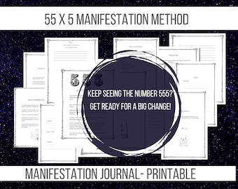 Manifestation Journal, Download Printable 55 X 5 Law of Attraction Journal with Affirmations, Worksheets for Manifesting, PDF