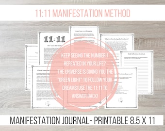 Manifestation Journal, Angel Number 11:11 Method, Law of Attraction Journal with Affirmations for Manifesting,  Download Printable PDF