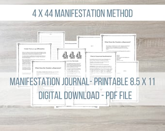 Angel Number Manifestation Journal, Download Printable 4 x 44  Law of Attraction Journal with Affirmations, Worksheets for Manifesting, PDF