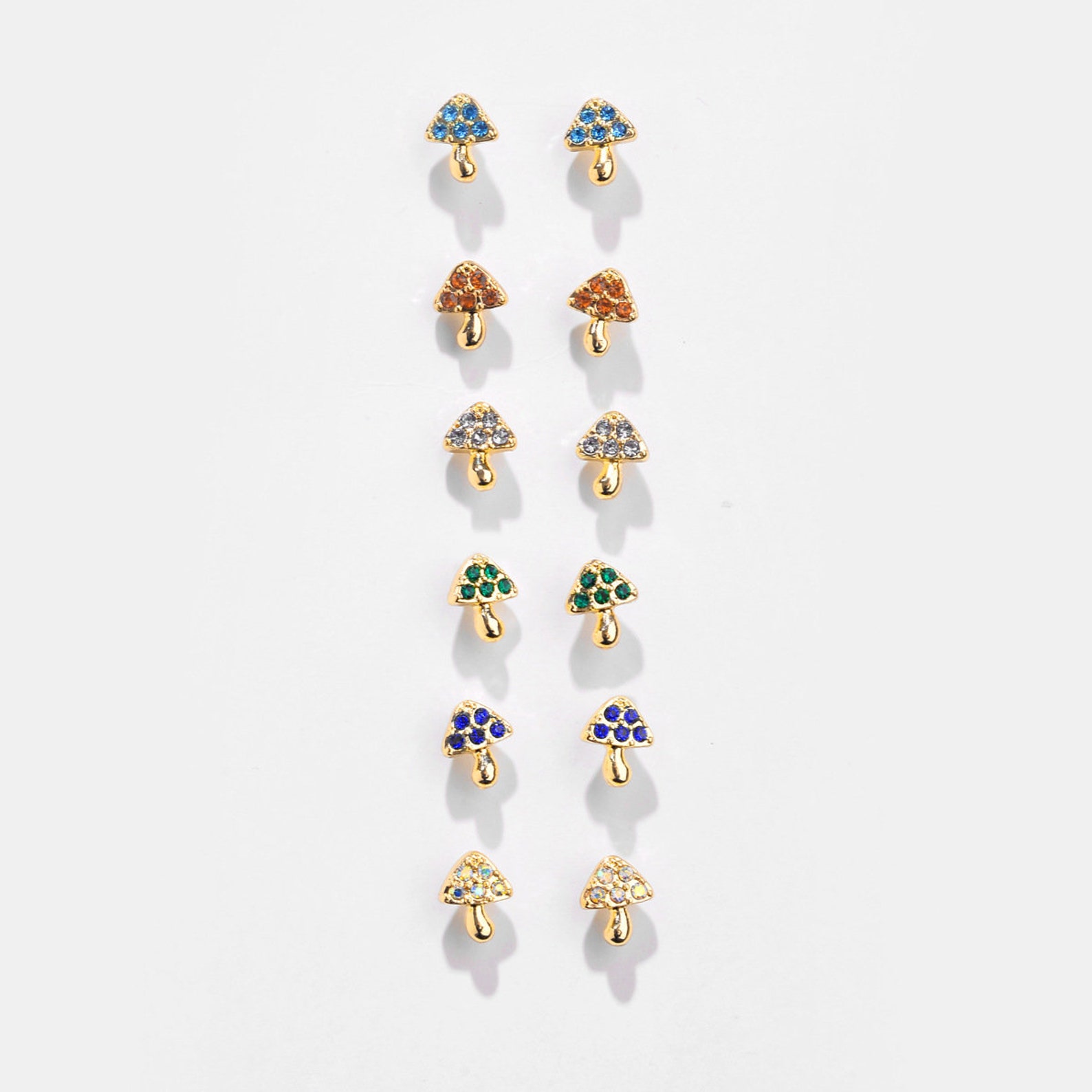 Set of 6 Earrings Stud Earrings Mushroom Stud Earrings Cz Etsy