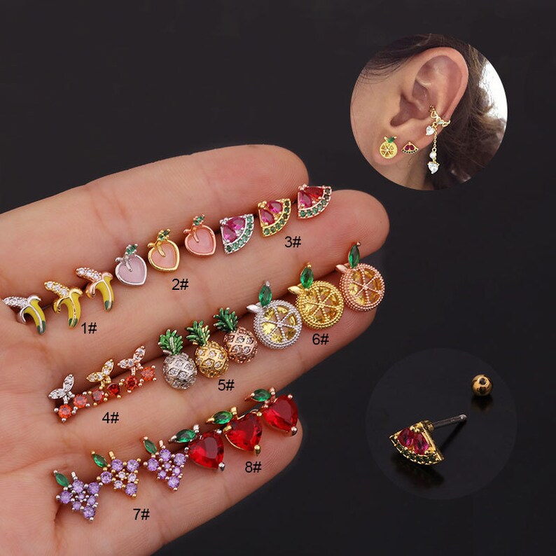 Fruit Gold Stud Earrings Stud Earrings Tragus Earring Etsy UK