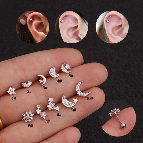 Stainless Steel Cartilage Earrings Set Forward Helix Flat - Temu