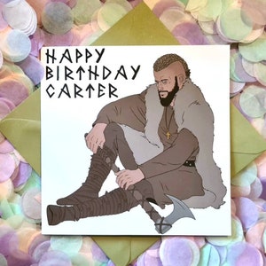 Ilustrado à mão personalizado, divertido Ragnar Lothbrok, cartão de aniversário dos Vikings. Cartão perfeito para amantes de Viking.