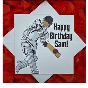 Colourful and Fun, Hand Illustrated Personalised, Cricket Birthday card. Perfect for Sports Lovers.