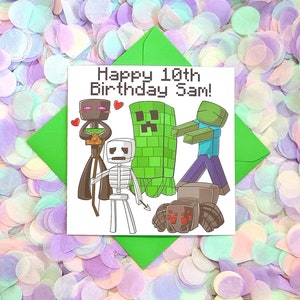 Carte d'anniversaire colorée et amusante, personnalisée illustrée à la main, artisanat minier. La carte parfaite pour les joueurs !