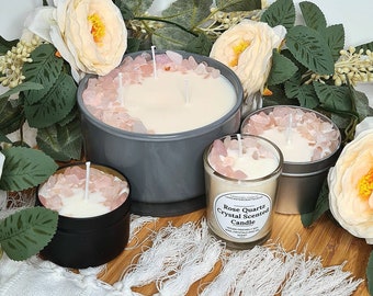 Beautiful Vegan-Friendly Soy Rose Quartz Crystal Candle (different size options) The Perfect to Scent any room of a gift for Loved one!