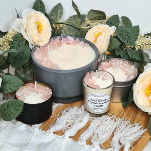 Beautiful Vegan-Friendly Soy Rose Quartz Crystal Candle (different size options) The Perfect to Scent any room of a gift for Loved one!