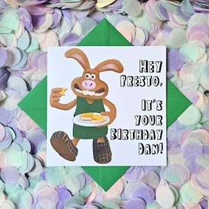 Divertida y colorida tarjeta de cumpleaños personalizada de Hutch Rabbit. Tarjeta perfecta para los amantes de las películas de conejos.