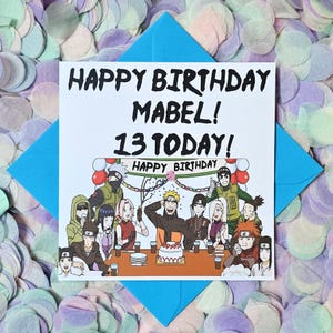 Carte d'anniversaire personnalisée illustrée, colorée et amusante, d'inspiration japonaise. La carte parfaite pour les fans de Manga !