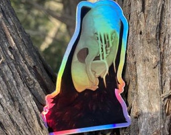 Skull Dog Sticker Holographic Canine Oddity Decal Shiny Glittery Wolf Moon