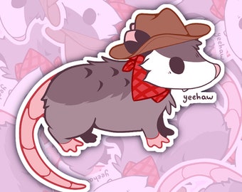 Cowboy Opossum Sticker | Decal | Yeehaw Trash Animal | Cute Rodent