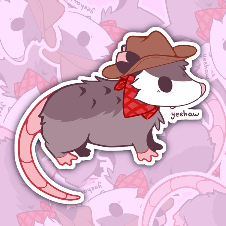 Cowboy Opossum Sticker Decal Yeehaw Trash Animal Cute Rodent image 1