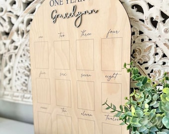 One Year of - Birthday Photo Board - Party Supplies - Wood Photo Memory Board - One Year Wooden Photo Decor - Monthly Milestones