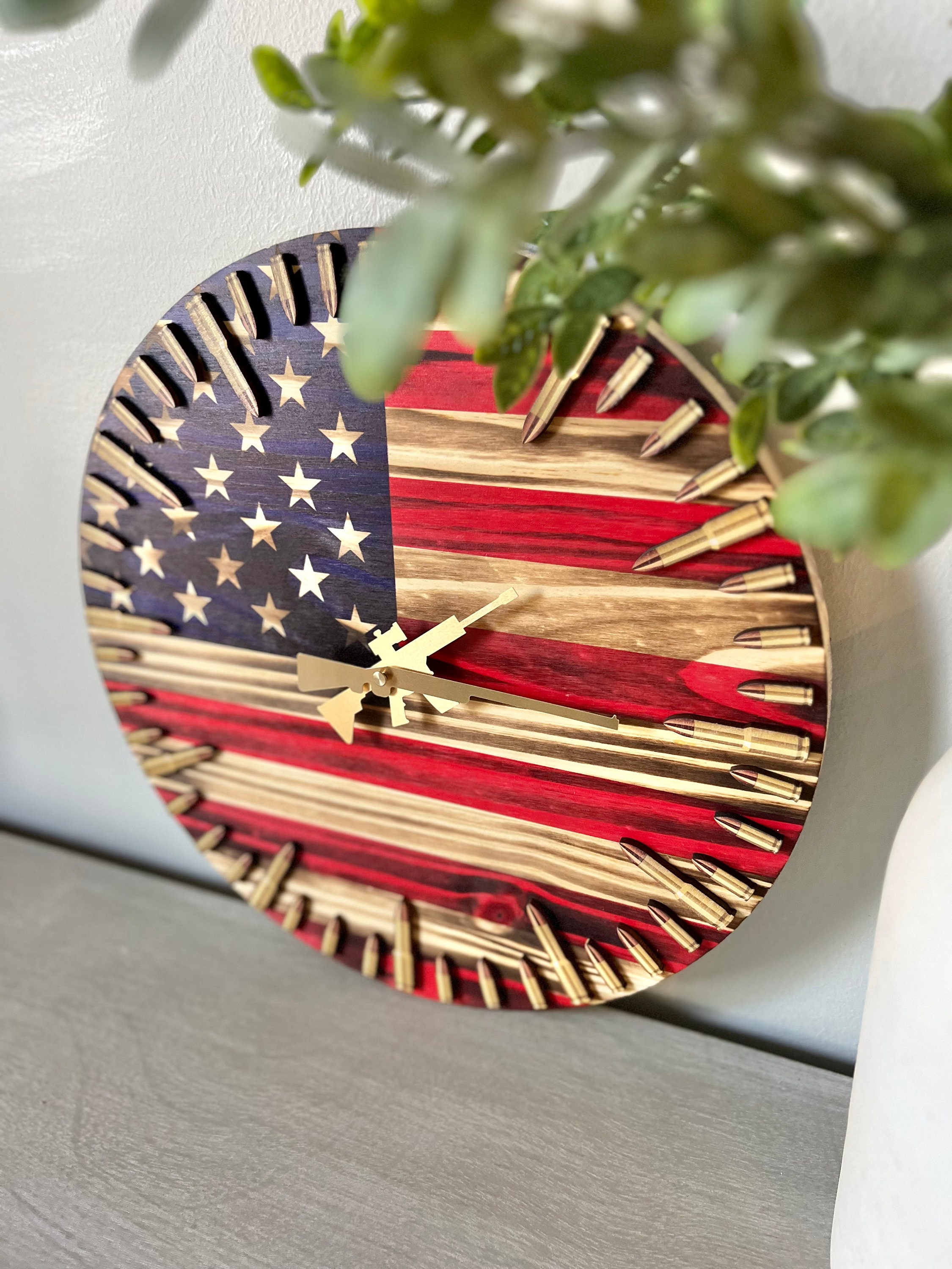 Patriotic American Flag Clock - Faux Ammo Clock - Gifts for Men, Man ...