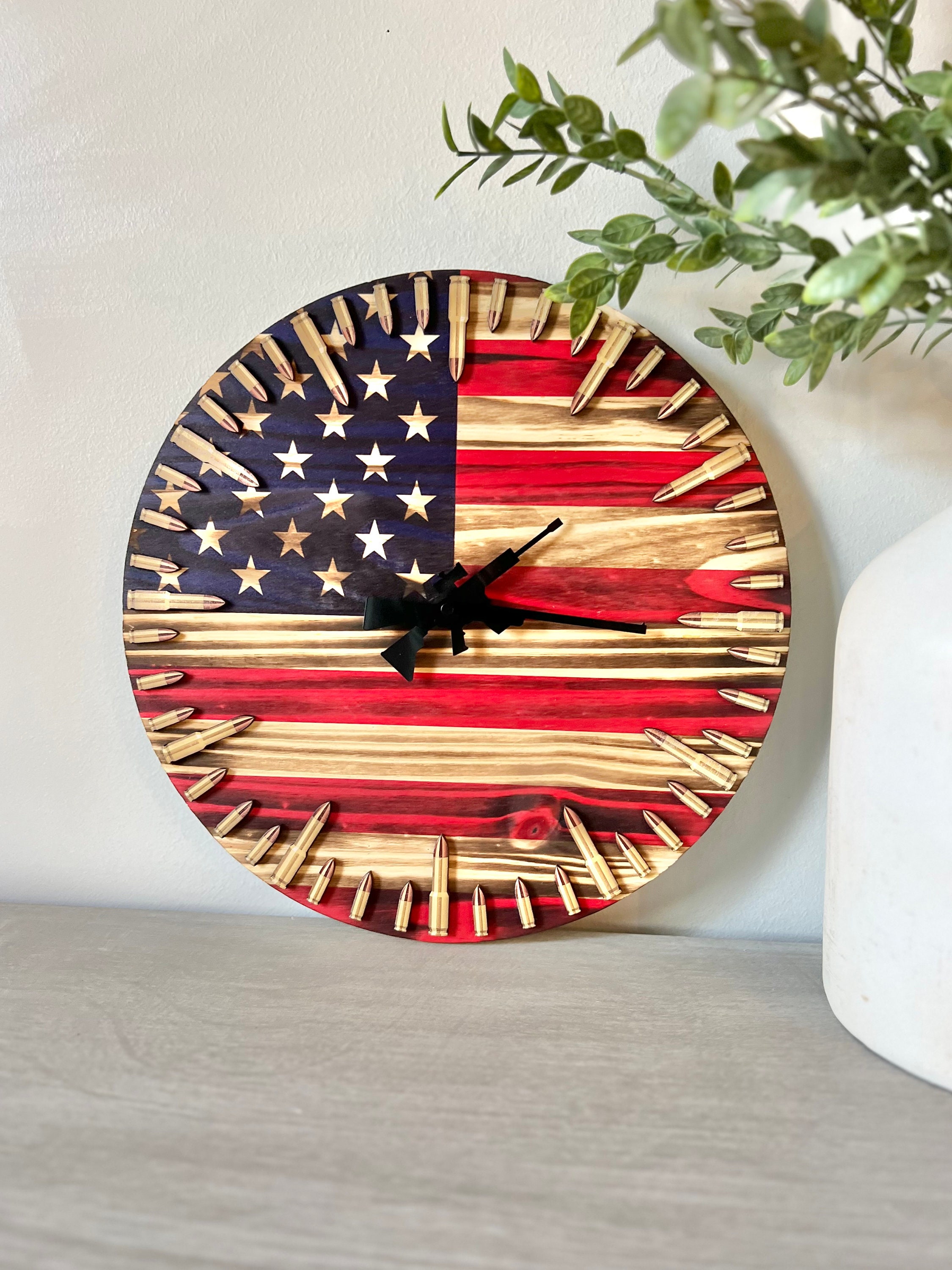 Patriotic American Flag Clock - Faux Ammo Clock - Gifts for Men, Man ...