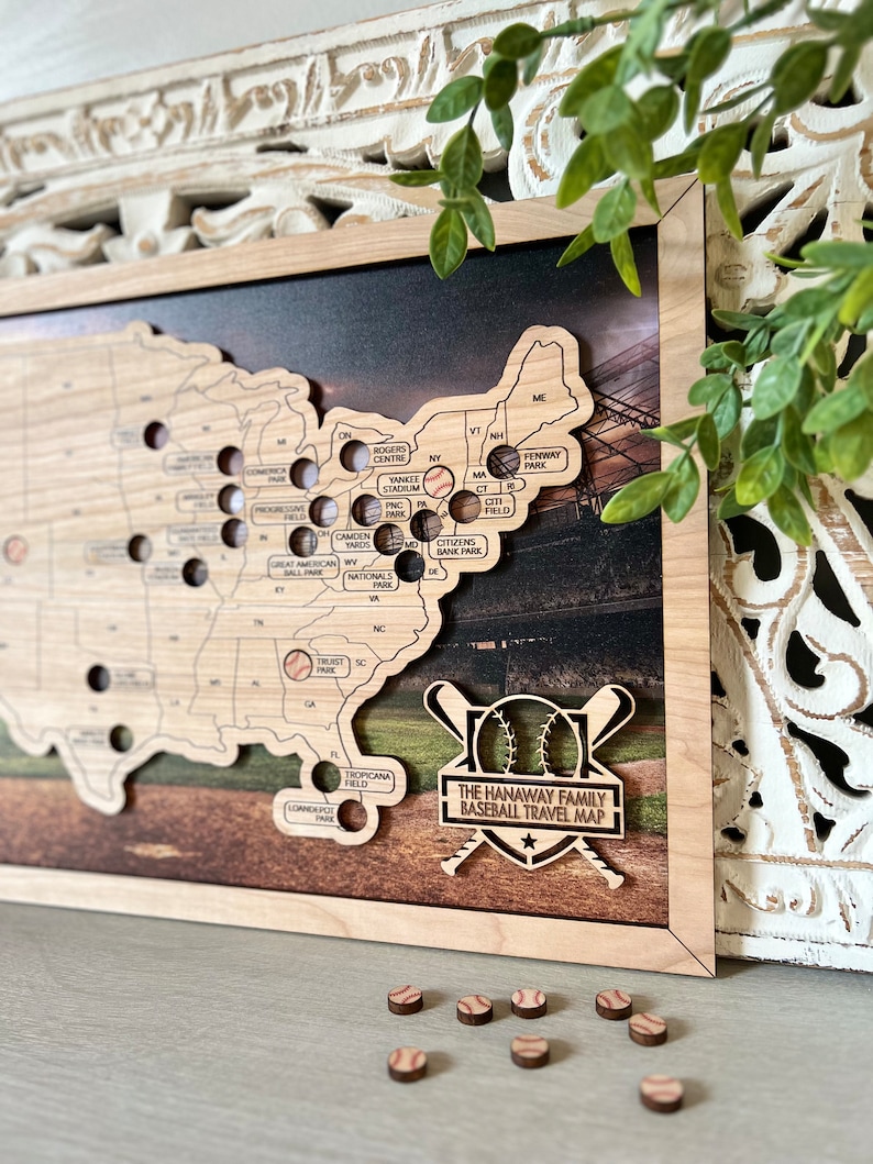 Baseball Travel Map | USA Baseball Fields | Wooden Travel Map for ...