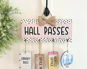Teacher Hall Pass Sign | Classroom Sign | Teaching Classroom Supplies | Bathroom, Office, Nurse, Hall Pass Board