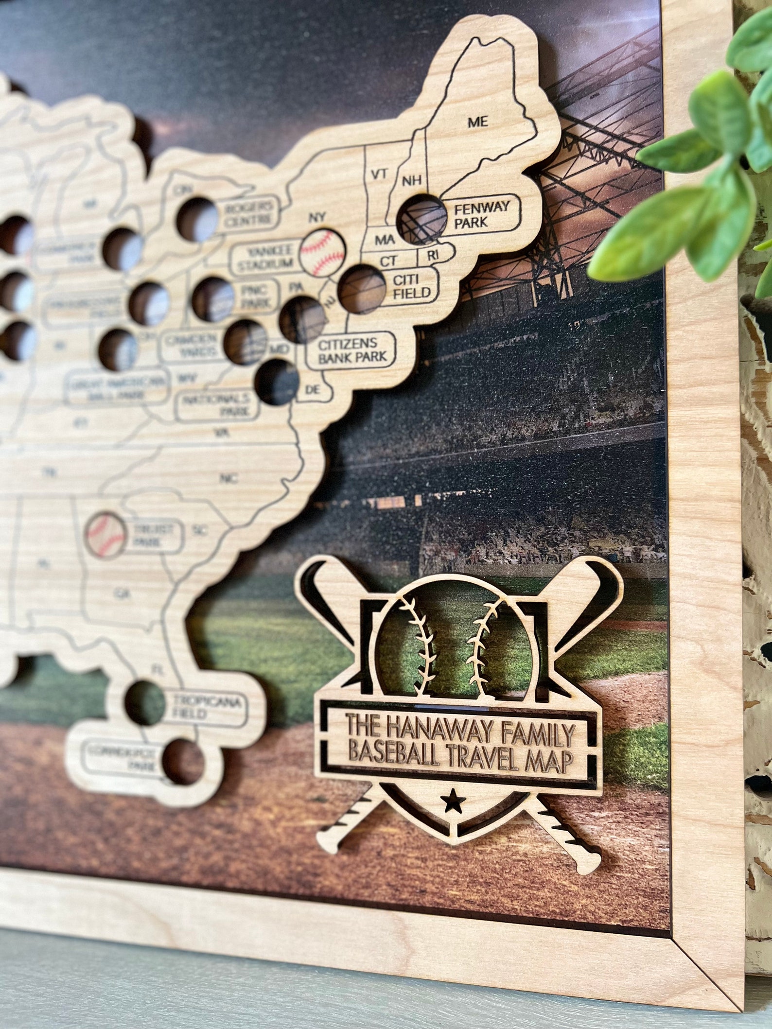 Baseball Travel Map | USA Baseball Fields | Wooden Travel Map for ...