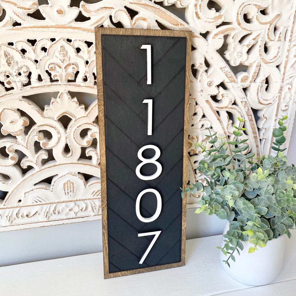 Herringbone Address Sign Rustic Home Decor Faux Chevron Etsy