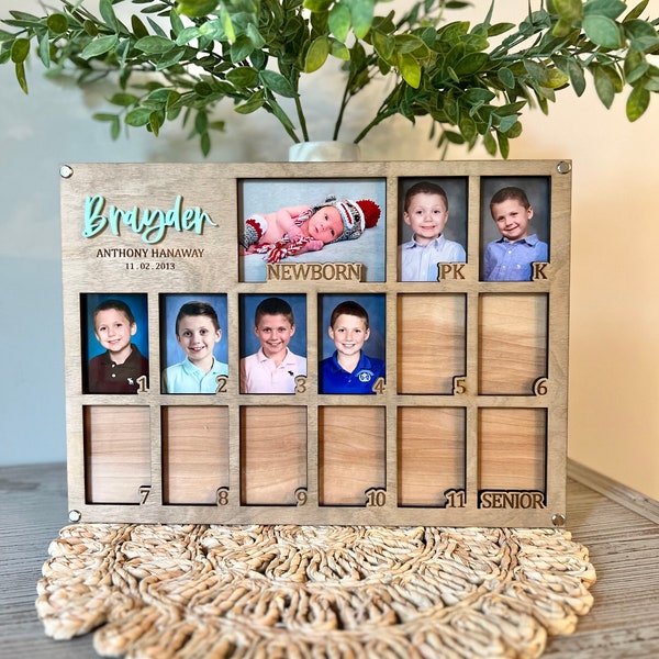 School Photo Keepsake Photo | Child’s Picture Day Organizer | Wooden School Year Photo Board | Photo Album Display | Picture Wall Decor