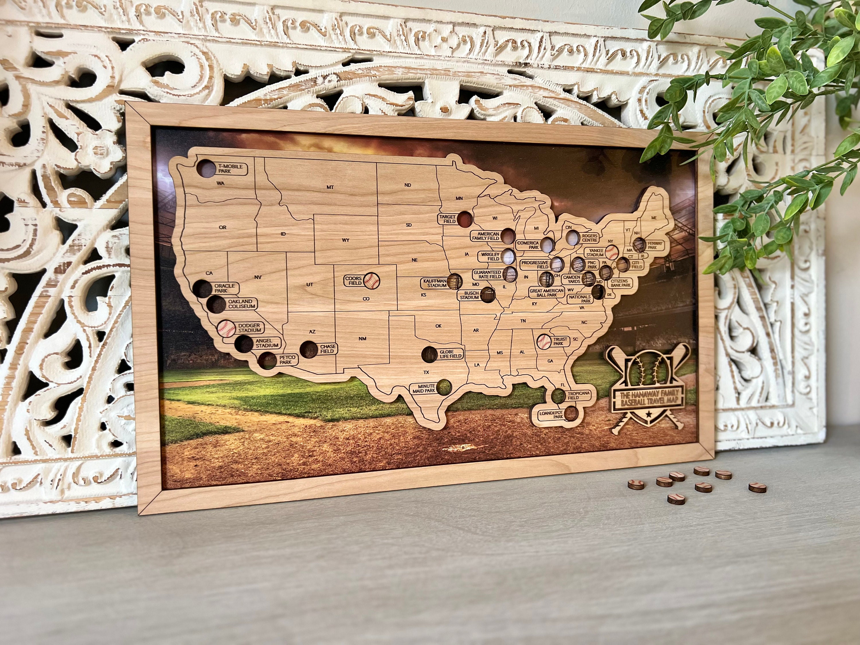 Baseball Travel Map | USA Baseball Fields | Wooden Travel Map for ...