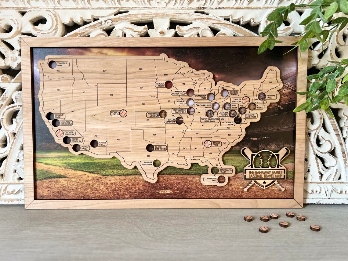 Baseball Travel Map | USA Baseball Fields | Wooden Travel Map for ...