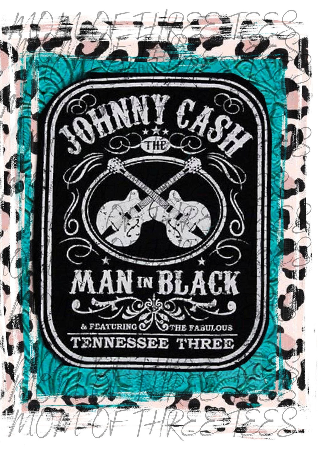 Johnny Cash Digital Download Sublimation PNG File Leopard Teal Leather ...