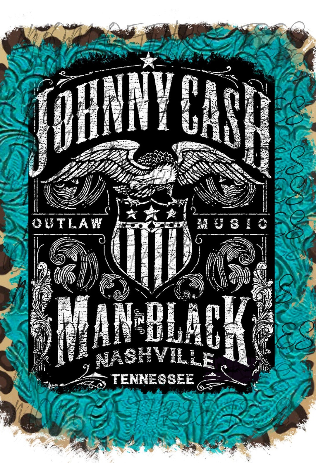 Johnny Cash Digital Download Sublimation PNG File Leopard Teal Leather ...