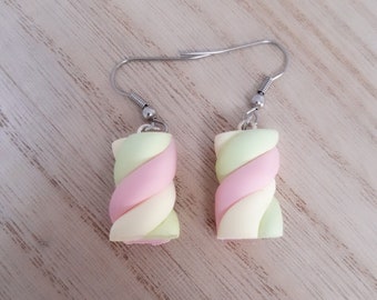 Boucles d'oreilles Guimauve en Pâte Fimo, friandises, bonbons