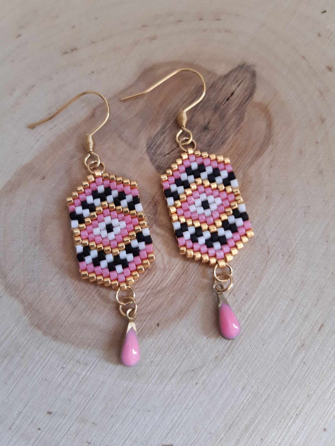 Boucles D'oreilles Fait Main - Longues Pendantes En Perles Multicolores (11,5 Cm) Avec Fermoir Dormeuse