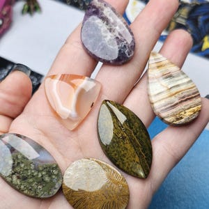 LOT OF 6 Crystal Cabochons for Wire Wrapping, Agate Cabochon, Coral Cabochon, Amethyst Cabochon, Carnelian Cabochon