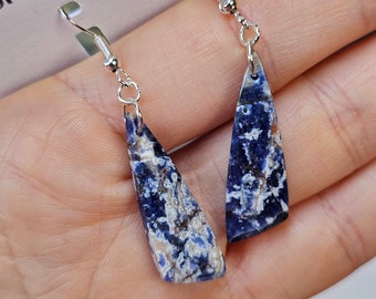 Sodalite Earrings, .925 Sterling Silver Handmade Crystal Earrings, Boho Dangle Earrings, Sodalite Jewelry, Pretty Earrings