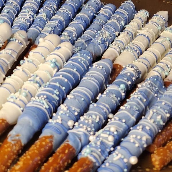 Chocolate covered Pretzels | Baby Shower and Birthday  Desserts  | Gourmet Chocolate Covered Pretzels | Party Favor |Pretzel Gifts rods