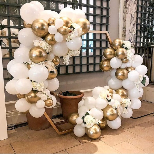 Posh & Elegant White Gold Metallic Balloon Garland  great for Christmas Balloons, Wedding Birthday  Graduation Bachelor Party, baby shower