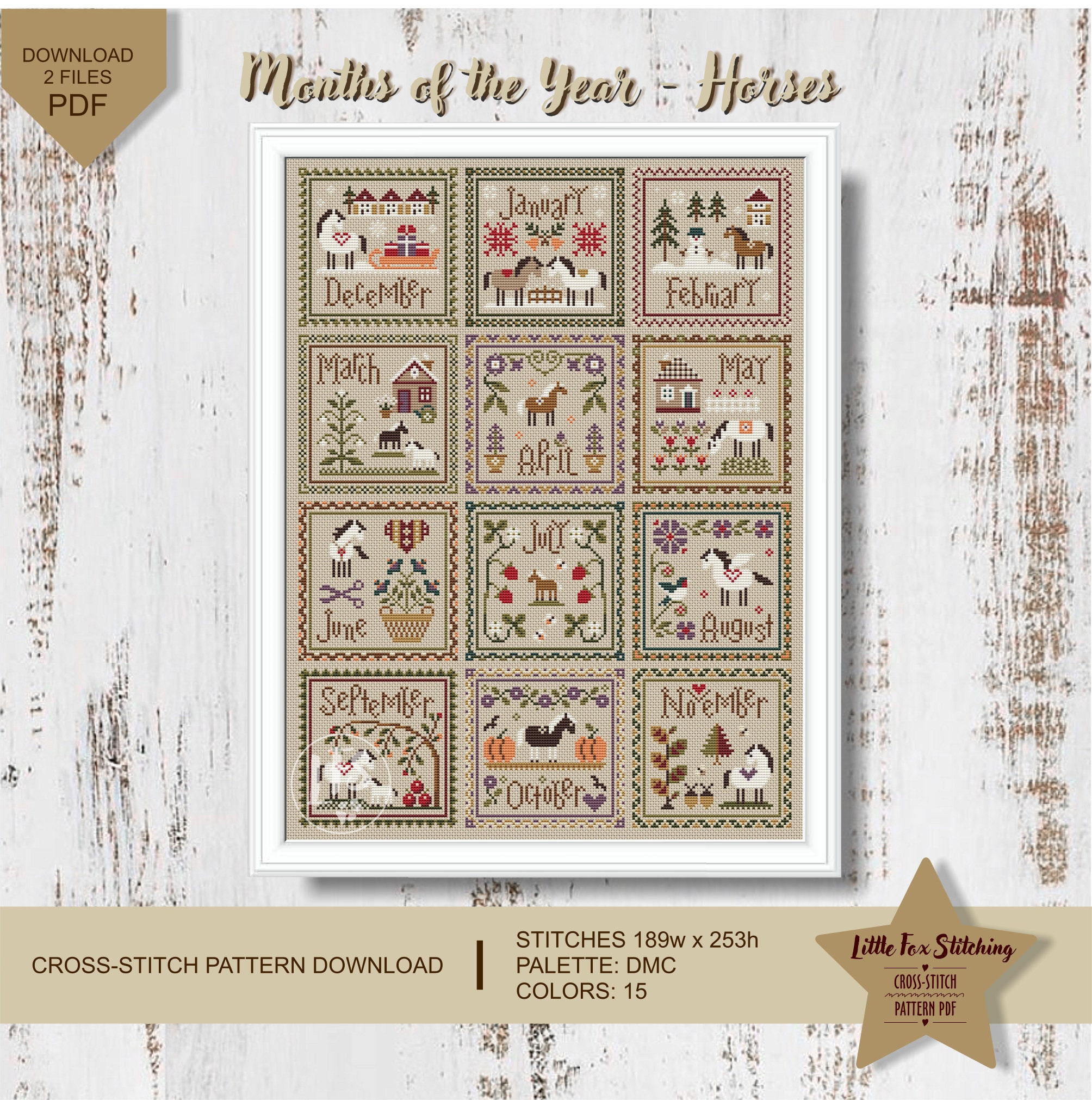 Cross Stitch Months Year Horses Sampler Pattern PDF Etsy