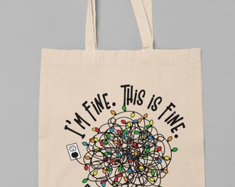 Grappige kerstdraagtas: kerstverlichting, 'I'm Fine'