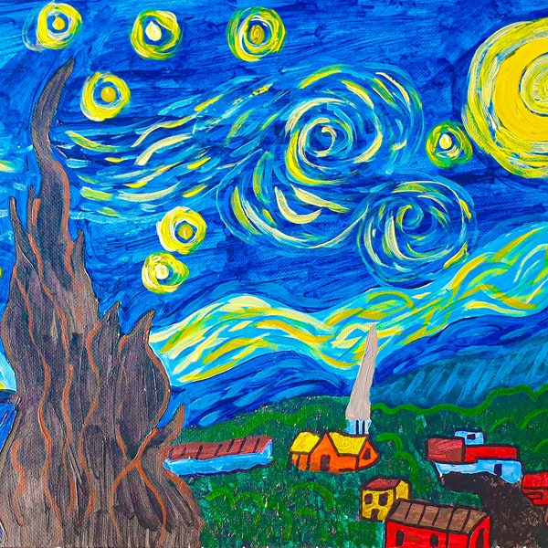 Card "Like Van Gogh's Starry Night". Original artwork, A6, sustainable paper