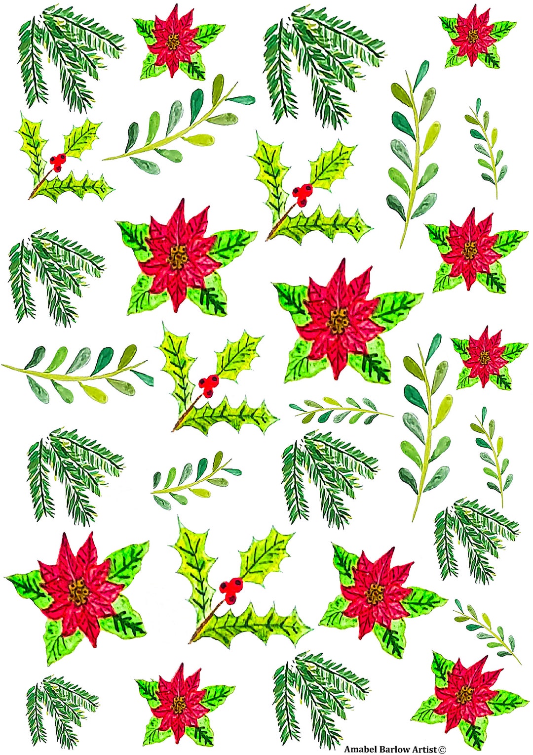 Christmas Wallpaper. Christmas Botanics. Wallpaper. Original Etsy