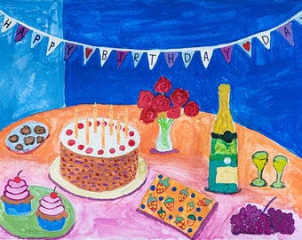 Happy Birthday Greeting card, from original watercolour painting, A6, sustainable paper