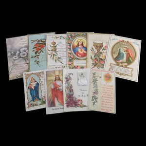 Lot de 10 cartes de messe françaises et néerlandaises antiques et vintage en relief en or, cartes de prière, cartes de saint datant de la fin des années 1800 au milieu des années 1900