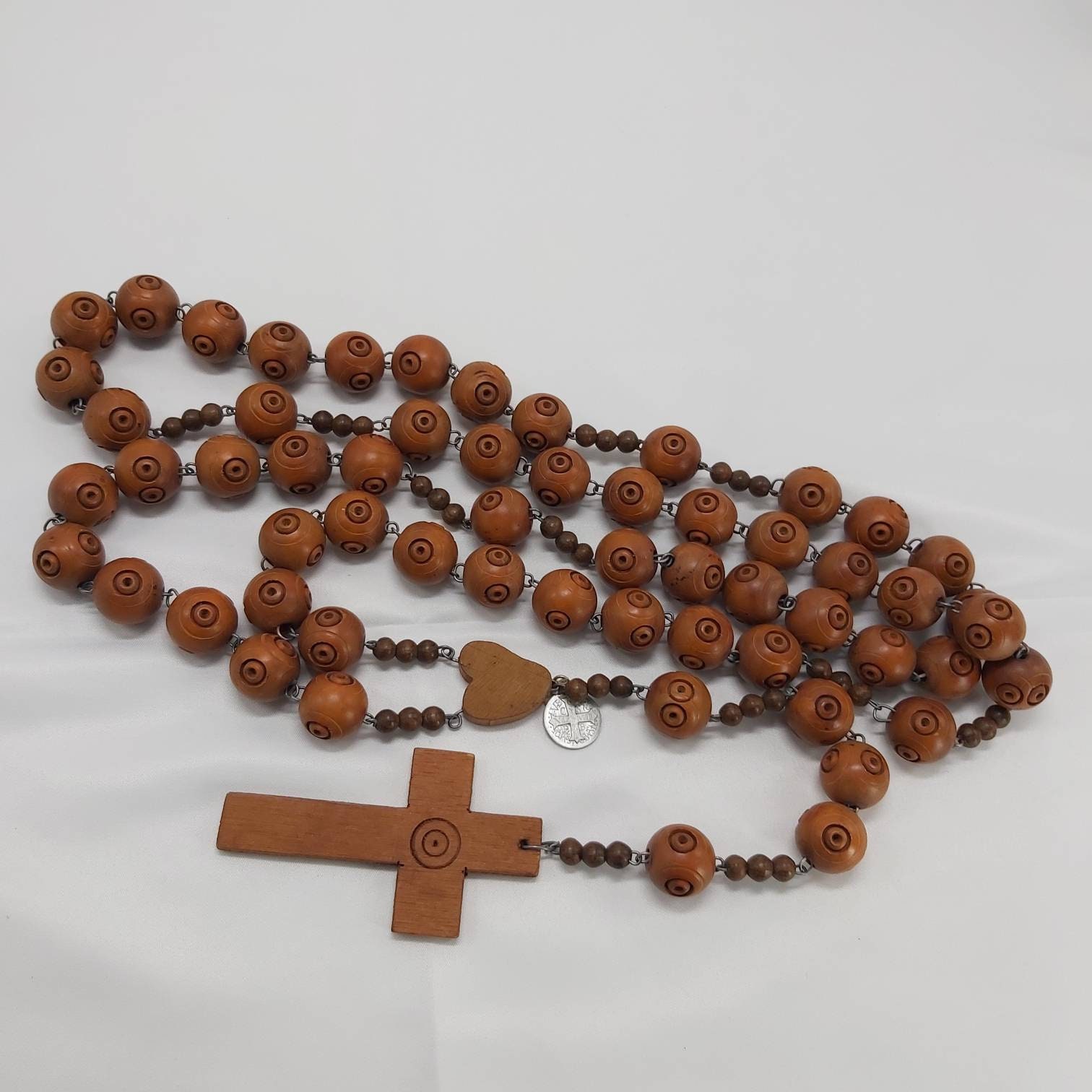 Perles de Rosaire Vintage Français, Grandes Perles Bois Sculpté, Prêtre Monastique, Mural, Perles Pr