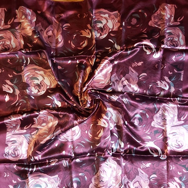 Vintage Movitex großes Kopftuch, Halstuch mit hübschem Blumenmuster in dunklem Violett/Rosa, Vintage-Schal, quadratischer Schal, Bandana, Halstuch