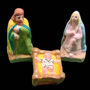 Santons antiques de la Nativité de la Sainte Famille, France | Sainte Famille | Crèche de Noël
