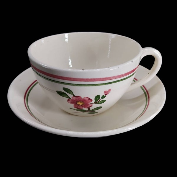 vintage Digoin Sarreguemines « Armelle » Faïenceries françaises en céramique ensemble de tasses à café, thé et soucoupes, Collection Armelle, vieilles tasses et soucoupes