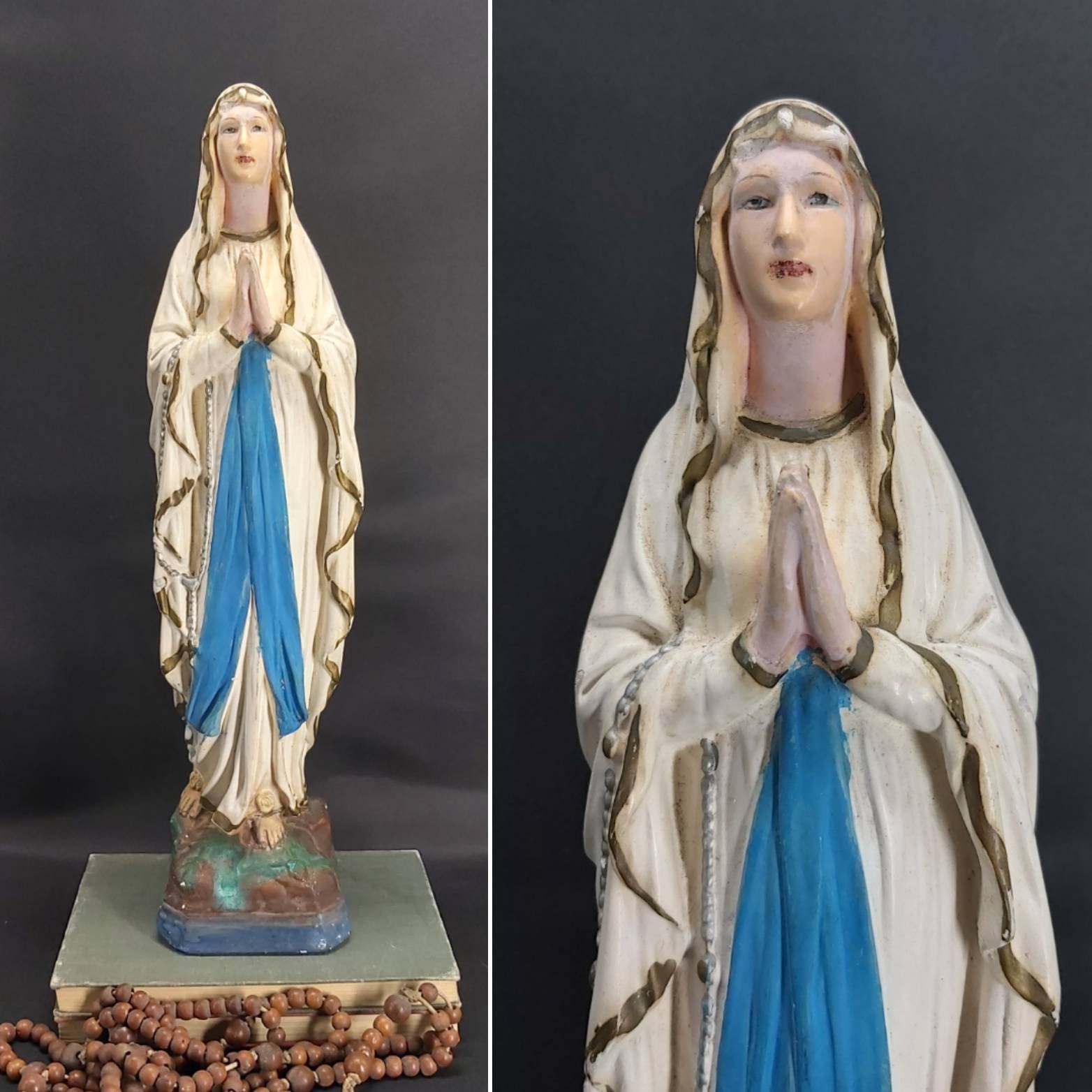 Grande Craie Vintage, Plâtre Français Statue de La Madone, Statuette Vierge, Notre Dame, Marie Mère